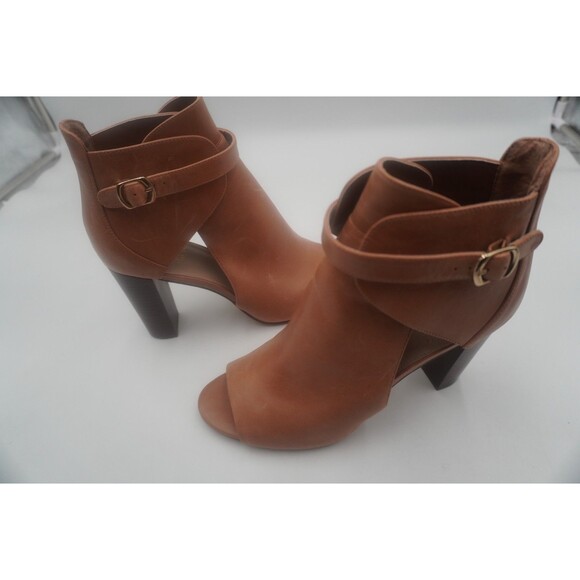 Vince Camuto Venica Cutout Tan Leather Peep Toe Block Heel Ankle Boots Size 11 M - Picture 6 of 9